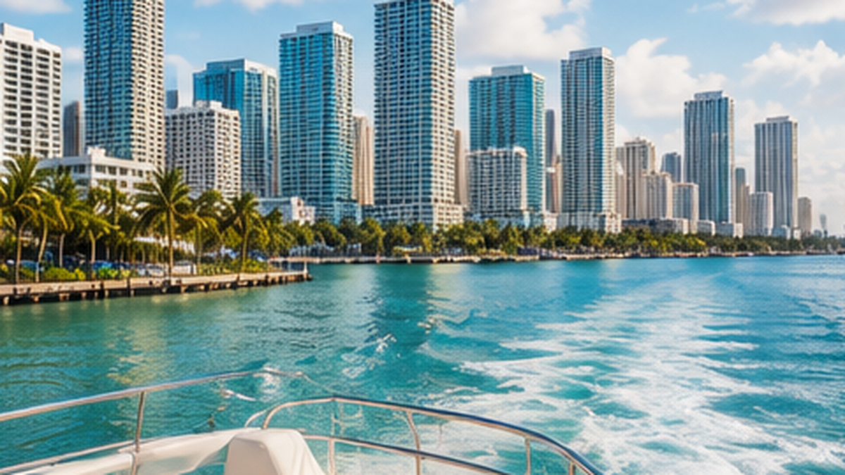 Biscayne Bay cruise card with Miami skyline and water
