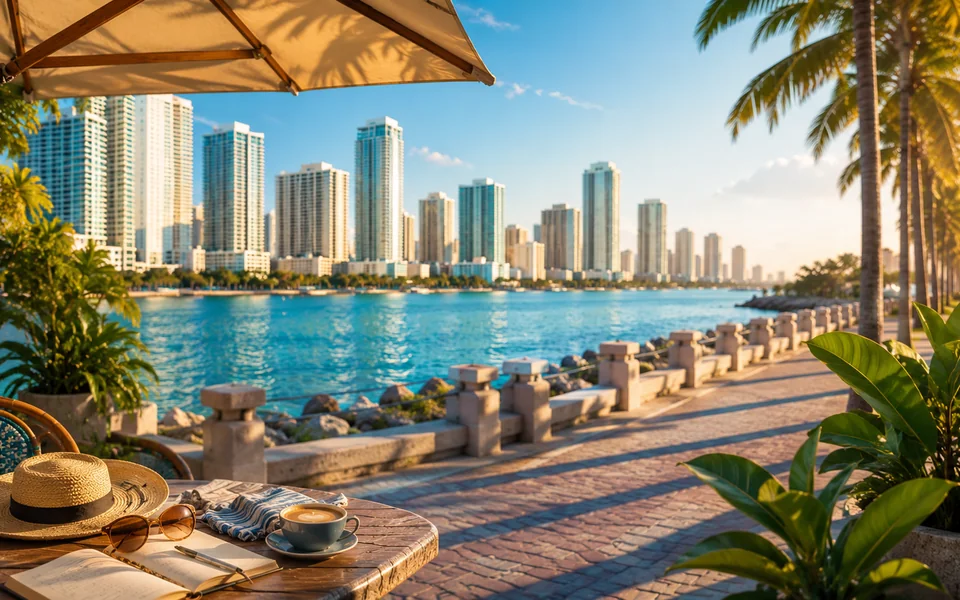 A late-summer Miami planning scene for choosing one neighborhood zone and one nearby weather backup for Labor Day weekend.
