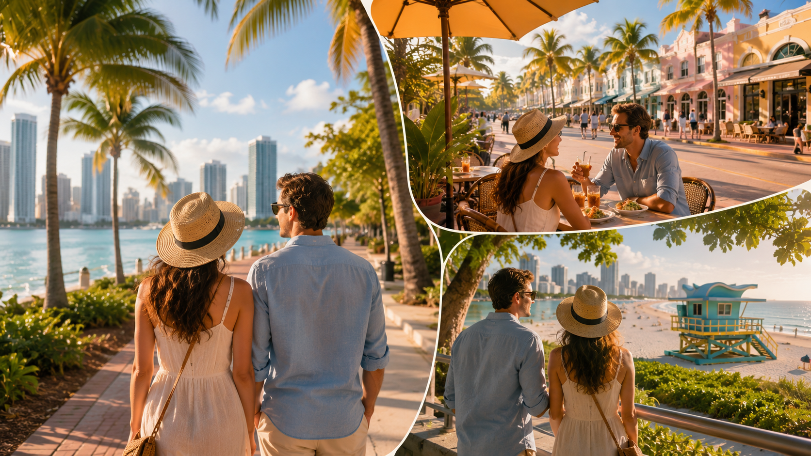 Low-effort Miami outing card with relaxed planning and short-distance cues