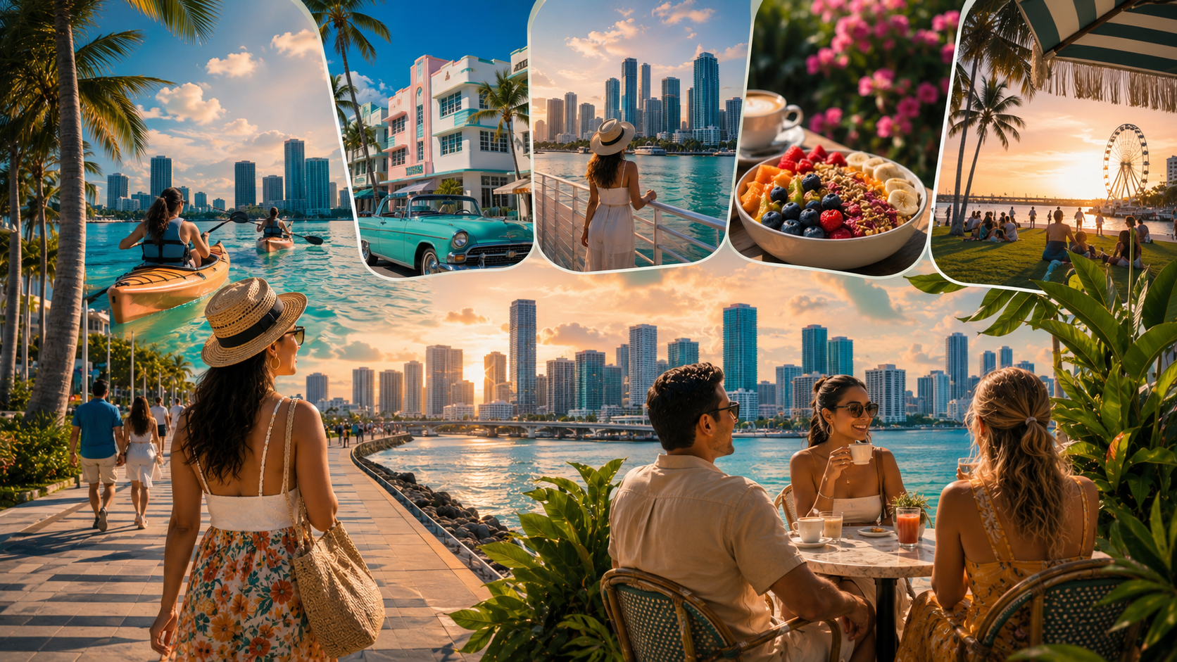 Mixed-energy Miami group plan card with family, guests, and flexible outing cues